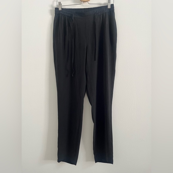 Eileen Fisher Black Silk Elastic Waist Drawstring Pants Womens Sz Small pockets - Picture 1 of 7